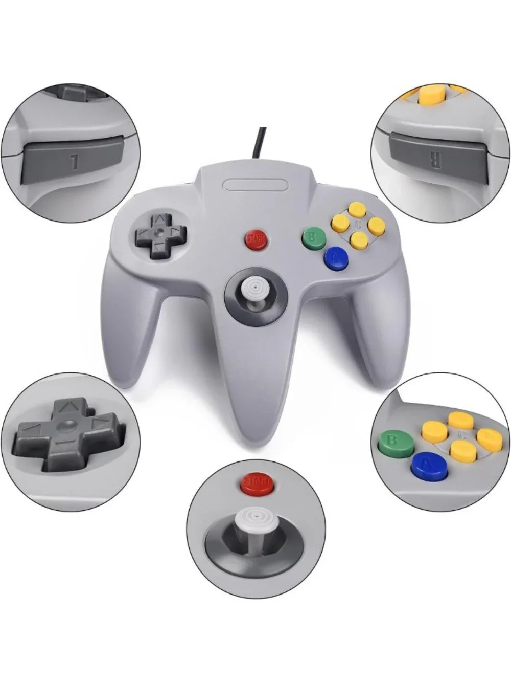 2x Retro Wired N64 Gamepad Controllers - Classic Joystick for Nintendo Console